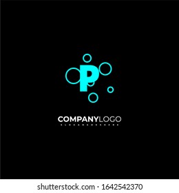 modern P logotype creative design concept in cyan color isolated on black background