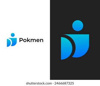 Modern p with men logo design template vector design