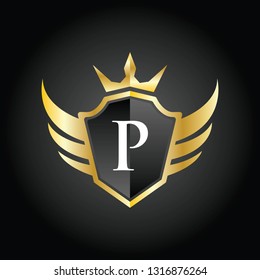 Modern P Shield Crown Wing Logo  Illustration, Vector.