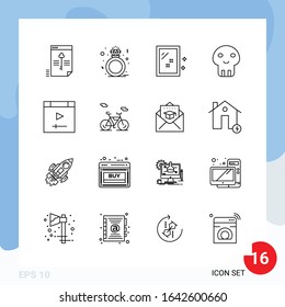 Modern Pack of 16 Icons. Line Outline Symbols isolated on White Backgound for Website designing