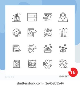 Modern Pack of 16 Icons. Line Outline Symbols isolated on White Backgound for Website designing