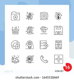 Modern Pack of 16 Icons. Line Outline Symbols isolated on White Backgound for Website designing