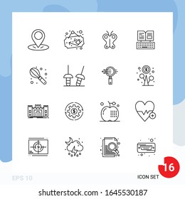 Modern Pack of 16 Icons. Line Outline Symbols isolated on White Backgound for Website designing