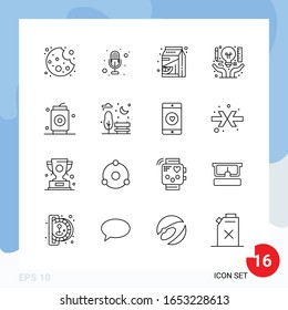 Modern Pack of 16 Icons. Line Outline Symbols isolated on White Backgound for Website designing