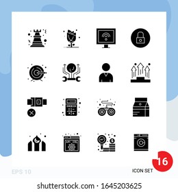 Modern Pack of 16 Icons. Solid Glyph Symbols isolated on White Backgound for Website designing