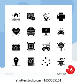 Modern Pack of 16 Icons. Solid Glyph Symbols isolated on White Backgound for Website designing