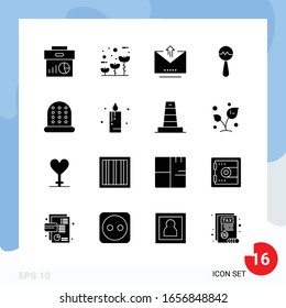 Modern Pack of 16 Icons. Solid Glyph Symbols isolated on White Backgound for Website designing