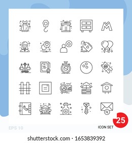 Modern Pack of 25 Icons. Line Outline Symbols isolated on White Backgound for Website designing