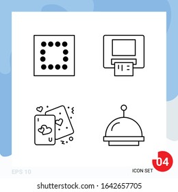 Envase moderno de 4 iconos. Símbolos de esquema de línea aislados en el fondo blanco para el diseño del sitio web