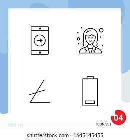 Envase moderno de 4 iconos. Símbolos de esquema de línea aislados en el fondo blanco para el diseño del sitio web