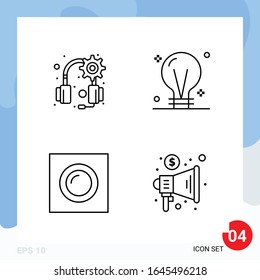 Envase moderno de 4 iconos. Símbolos de esquema de línea aislados en el fondo blanco para el diseño del sitio web