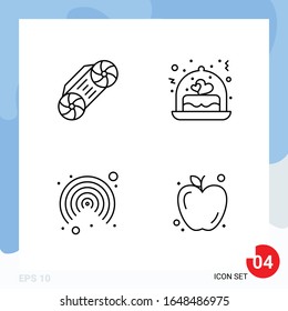 Modern Pack of 4 Icons. Line Outline Symbols isolated on White Backgound for Website designing