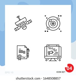 Modern Pack of 4 Icons. Line Outline Symbols isolated on White Backgound for Website designing