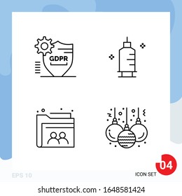 Modern Pack of 4 Icons. Line Outline Symbols isolated on White Backgound for Website designing
