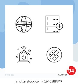 Modern Pack of 4 Icons. Line Outline Symbols isolated on White Backgound for Website designing