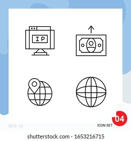 Envase moderno de 4 iconos. Símbolos de esquema de línea aislados en el fondo blanco para el diseño del sitio web