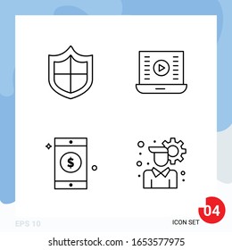 Modern Pack of 4 Icons. Line Outline Symbols isolated on White Backgound for Website designing