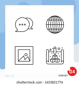 Modern Pack of 4 Icons. Line Outline Symbols isolated on White Backgound for Website designing