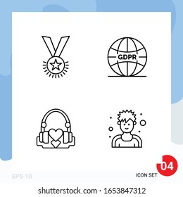 Envase moderno de 4 iconos. Símbolos de esquema de línea aislados en el fondo blanco para el diseño del sitio web