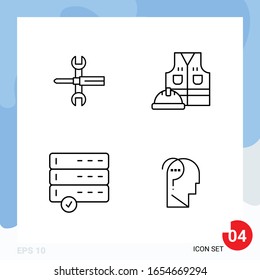 Envase moderno de 4 iconos. Símbolos de esquema de línea aislados en el fondo blanco para el diseño del sitio web