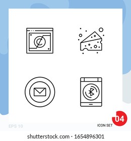 Envase moderno de 4 iconos. Símbolos de esquema de línea aislados en el fondo blanco para el diseño del sitio web