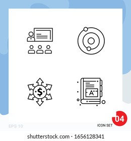 Modern Pack of 4 Icons. Line Outline Symbols isolated on White Backgound for Website designing