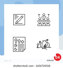 Modern Pack of 4 Icons. Line Outline Symbols isolated on White Backgound for Website designing
