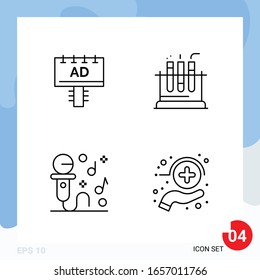 Modern Pack of 4 Icons. Line Outline Symbols isolated on White Backgound for Website designing
