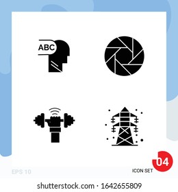 Modern Pack of 4 Icons. Solid Glyph Symbols isolated on White Backgound for Website designing