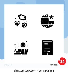 Modern Pack of 4 Icons. Solid Glyph Symbols isolated on White Backgound for Website designing
