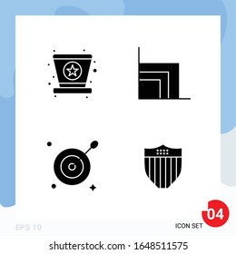 Modern Pack of 4 Icons. Solid Glyph Symbols isolated on White Backgound for Website designing