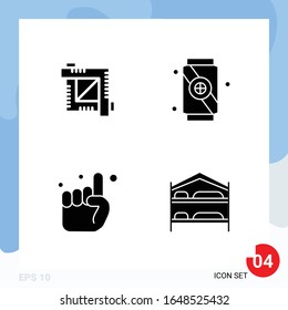 Modern Pack of 4 Icons. Solid Glyph Symbols isolated on White Backgound for Website designing