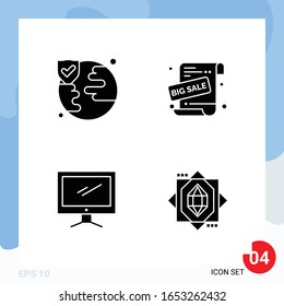 Modern Pack of 4 Icons. Solid Glyph Symbols isolated on White Backgound for Website designing