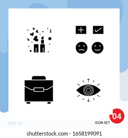 Modern Pack of 4 Icons. Solid Glyph Symbols isolated on White Backgound for Website designing