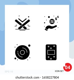 Modern Pack of 4 Icons. Solid Glyph Symbols isolated on White Backgound for Website designing