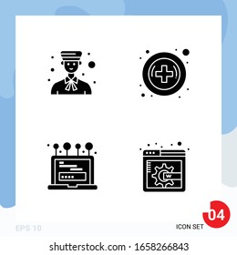 Modern Pack of 4 Icons. Solid Glyph Symbols isolated on White Backgound for Website designing