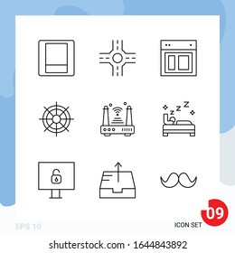 Modern Pack of 9 Icons. Line Outline Symbols isolated on White Backgound for Website designing