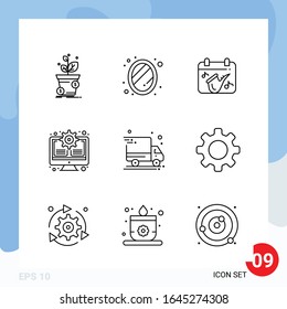 Modern Pack of 9 Icons. Line Outline Symbols isolated on White Backgound for Website designing