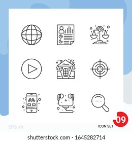 Modern Pack of 9 Icons. Line Outline Symbols isolated on White Backgound for Website designing
