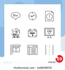 Modern Pack of 9 Icons. Line Outline Symbols isolated on White Backgound for Website designing
