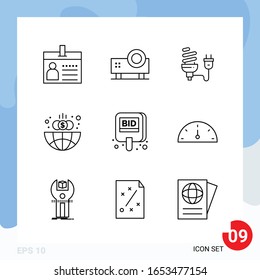 Envase moderno de 9 Iconos. Símbolos de esquema de línea aislados en el fondo blanco para el diseño del sitio web