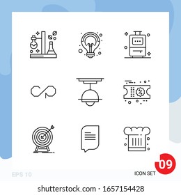 Envase moderno de 9 Iconos. Símbolos de esquema de línea aislados en el fondo blanco para el diseño del sitio web