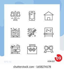 Modern Pack of 9 Icons. Line Outline Symbols isolated on White Backgound for Website designing