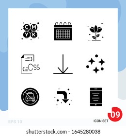 Modern Pack of 9 Icons. Solid Glyph Symbols isolated on White Backgound for Website designing