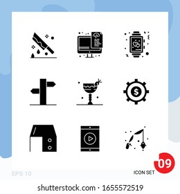Modern Pack of 9 Icons. Solid Glyph Symbols isolated on White Backgound for Website designing