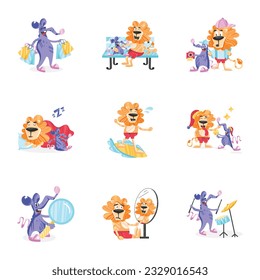 Modern Pack of Cute Animals Flat Stickers 

