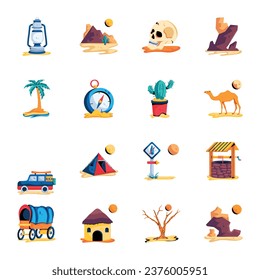 Modern Pack of Desert Elements Flat Icons

