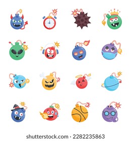 Modern Pack of Emoji Bombs Flat Stickers 

