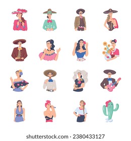Modern Pack of Flat Mexican Characters 

