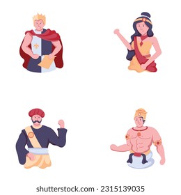 Paquete moderno de caracteres del Reino Iconos planos 

